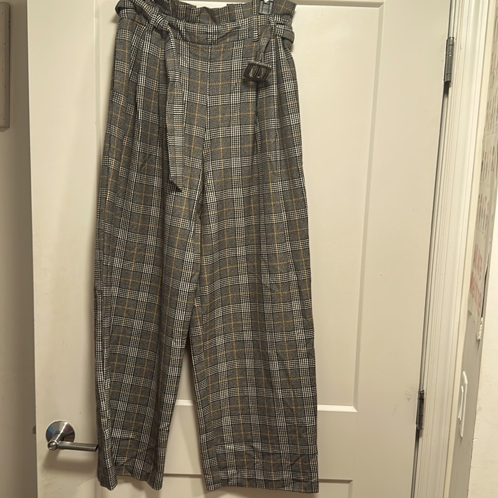 *Topshop* Belted Plaid Trousers